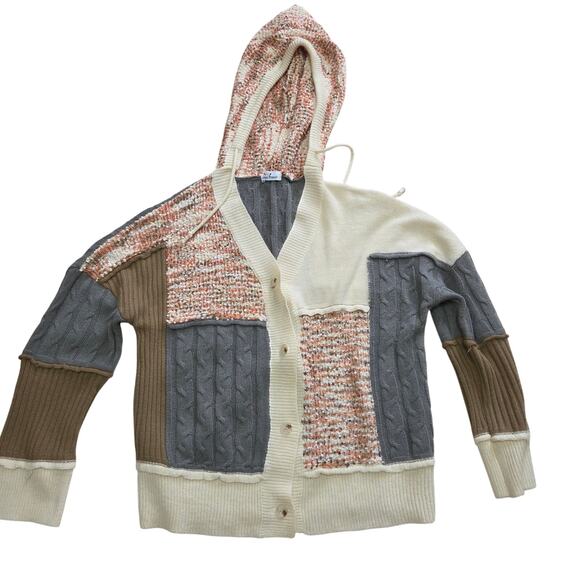 Papaya Branch oversized Cardigan sweater hoodie, womens size Xl, multi-colored - Picture 1 of 8